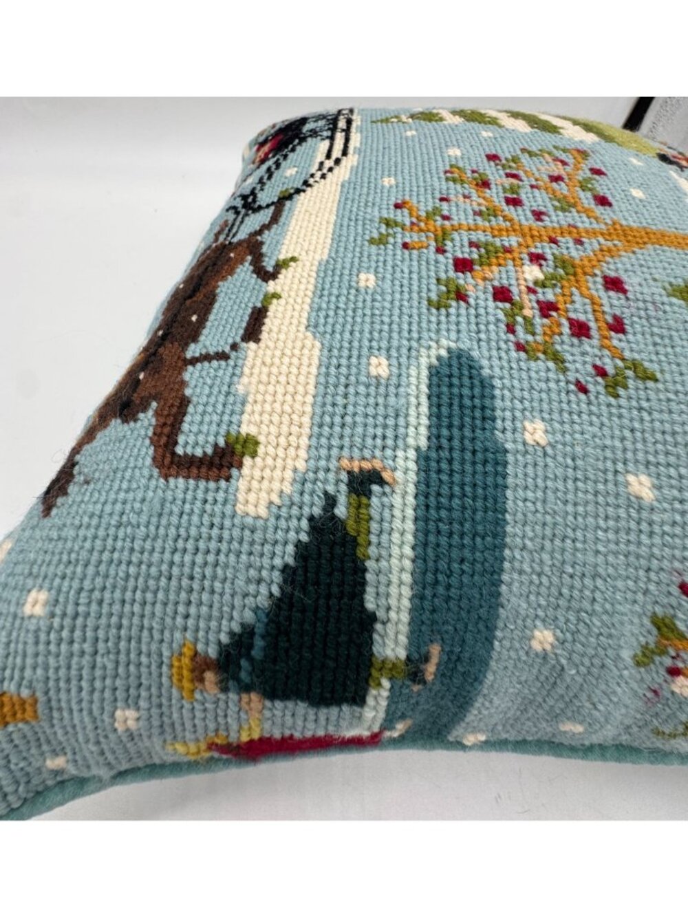 Holiday Sleigh Decorative Tapestry Throw Pillow Multicolor Seasonal Square - Picture 8 of 10